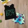 0-24m Sommarfödd Spädbarn Baby Boy Kläder Set Brev Mamas T Shirt Vest Shorts Casual Beach Holiday Outfits 210515