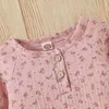 Lioraitiin 0-18M Newborn Infant Baby Girls Casual Romper Floral Printed Pattern Round Collar Long Sleeve Jumpsuit Beige/ Pink G1221