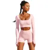 Sommer Yoga Set Frauen Zwei 2 Stück Langarm Crop Top T-Shirt Shorts Sexy Sportsuit Workout Outfit Gym Sport Set x0629