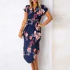 Długa Kwiatowa Sukienka Kobiety Sundresses Boho Summer Sukienka Plus Size V Neck Kwiat Damski Paski Party Robe Femme XXXL XXL