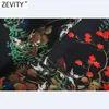 Zevity Women Vintage V Neck Totem Flower Animal Print A Line Dress Chic Female Long Sleeve Chinese Plate Vestido DS5024 210603