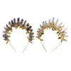 Metal Leaf Goddess Tiara Crown Headband Raw Crystal Quartz Jewelry Halo Hairband