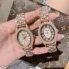 Designer Kvinnor Rhinestones Smycken Klockor Vintage Ovala Mode Armbandsur Natural Shell Lotus Watch Quartz Crystals Montre