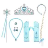 Is och snö 2 Princess Crown Necklace Snowflake Stick Glove Ring Earring Smycken Wig Barns uppsättning