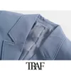 TRAF Women Fashion Single Button Beskuren Blazer Coat Vintage Långärmad Kvinnlig Ytterkläder Chic Veste Femme 210930