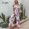 Elegante estampado floral mujer verano alta cintura moda trajes juspsuit vacaciones volantes señoras mono de pierna ancha 210414