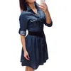 Mulheres joelho comprimento Denim vestido de outono roupas plus size azul jeans vestido elegante primavera slim casual cowboy vestidos vestidos x0521