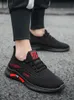 Wholesale Flying woven men's breathable mesh running shoes black white red comfortable soft sole sneakers trainers