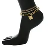3 unids / set con bloqueo colgante de la cadena pulsera de anklet para las mujeres accesorios de pie de verano Playa de verano Sandalias descalzas Pulseras