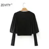 Frauen Vintage Falten Laterne Sleeve Patchwork Casual Swock Bluse Büro Damen Schwarz Stricken Femininas Hemd Tops LS7255 210420