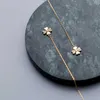 Moda Gold Color Four Leaf Clover Drop Kolczyki 100% 925 Sterling Silver Charm Długie Tassel Dangle Fine Jewelry 210707