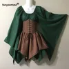 Halloween Cosplay Medieval Vintage Fairy Elf Kostium Dla Kobiet Wench Celtic Princess Dress Lace Up Bandain Christmas Party Dress Y0903