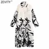 Women Vintage Position Leaves Print Casual Loose Shirt Dress Female Chic Long Sleeve Vestido Button Kimono Dresses DS8281 210420