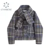 Women Woolen Plaid Coat With Pockets Long Sleeve Loose Jacket Scarf Collar Casual Winter Clothing Thicken Ladies Tops Outerwear 210417