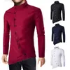 Homens inverno outono cor sólida botão irregular botão blusa manga longa slim casual top camisas para hombre mens camisa 210721
