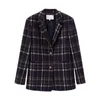 Inman Höst Vinter Preppy Style Plaid Striped Blue Cafe Suit Texture Woman Woolen Coat 211006