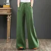 Pure linen Large size wide leg pants drawstring elastic waist cotton and women Trousers Summer Long Pants 210915