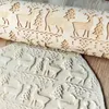 1pcs Christmas elk printing rolling pin wooden laser engraving embossed cookie dough stick home kitchen baking pastry tool 211008