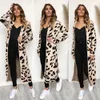 Dames Leopard gebreide lange vest lange mouw trui overjas voor vrouwelijke vrouwen herfst uitloper jassen vrouwen herfst 210518