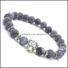 Bracciali con perline, fili Gioielli Sette chakra Energia Testa di leopardo Pietra naturale Intrecciato elasticizzato Cura Perline Bracciale yoga con roccia lavica nera