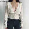 summer fashion Women Deep V Neck Cropped Cardigan Drop Shoulder Ribbed Knit sweater tops 609Y 210603