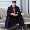 Men's Sleepwear Black Robe Kimono Bath Male Long Sleeve Warm Dressing Gown Herren Schlafanzug Winter Extra Flannel Bathrobe 2021