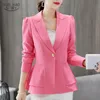 Korean Lady's Coats Solid Button Design Office Work Casual Women's Jecket Blue Pink Black Wine Red Silm Women Coat 5031 80 210510