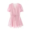 Vintage femmes rose flocage robe été mode dames élégant boho es fête femme douce mignonne filles chic 210430