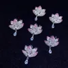 Förhindra garderobsfel Liten blomma Lotus Brosch Pins 925 Sterling Silver med Cubic Zircon 22 * ​​27mm Fashion