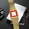 男性はスクエアクラシックビジネススリムブルーリストウォッチメッシュレッド30m防水カレンダークロックrelogio masculino wristwatches1335204