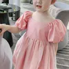 Buff manga meninas meninas lantejoulas líquido vestido de gaze para crianças princesa bonito vestuário crianças moda verão casual laço vestidos 2021 q0716