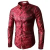 High Quality 2021 Male Long Sleeve Shirts Red Gold Purple Blue Men's Embroidery Dress Shirt Fashion Slim Wedding Party Bussin264O