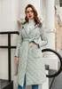 Womens Wool Coat Casual rhombus printed winter parka Long Blends deep pockets straight Windcoat Female tailored collar Ladys outerwear+Belt Cotton wadded clothes