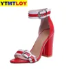NEW Women Summer Sandals Open Toe Snake Pu Leather Shoes Woman Zapatos Mujer Ladies Chunky High Heels Pumps Chaussure Femme Y0721