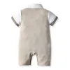 Bébé garçons Gentleman Style barboteuses 2021 été enfant en bas âge garçon gilet noeud papillon barboteuse infantile à manches courtes combinaisons enfants coton Onesies