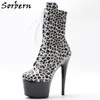 Sorbern 17cm leopardo pole dança botas mulheres stripper saltos altos senhoras exóticas sapatos lace up plataforma arrastar botas de rainha