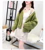 H.SA Women Short Fall Sweater and Cardigans Pearls Beading Oversized Jumpers Green Outwear Knit Top Winter Ctop Jacket 210417
