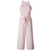 Women Summer O-neck Bowknot Pants Playsuit Women Sashes Pockets Sleeveless Rompers Overalls Sexy Office Lady Striped Jumpsuits 210416