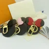 Designer Bow Keychains Pu Leather Plaid Mouse Animal Bag Pendant Charm Girls Keyrings Chains Holder Fashion Women Key Ring Smycken