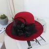 Szeroki Brim Church Wełny kapelusz IMiotion Cap dla Kobiet Duży Kwiecko Wiadro Ciepłe Zimowe Wesele Caps 211119