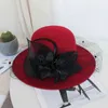 Wide Brim Church Wool Hat Imiation Cap for Women Big Floral Bucket Warm Winter Wedding Caps 211119