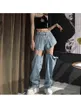High Street Jeans Dames Splice Wide Leg Broek Heup-Hop Katoen Losse Retro Ketting Verwijderbare Cool Girls Womens Denim Broek 211129