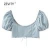 women candy colors pleats puff sleeve short smock blouse female lace edge stitching beach shirt chic sexy tops LS6856 210420