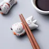 Ceramic Fortune Cat Chopsticks Rest Japanese Style Kitchen Cutlery Stand Dinner Spoon Fork Holder Art Craft Lucky Maneki Neko