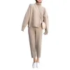 Winter Women Sweater Two Piece knitted Sets Jacquard Knit Tracksuit Chic Pullover Crewneck Long Sleeve Top Wide Leg Pants 210514