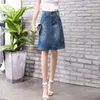 Röcke Hohe Qualität Sommer Denim Damen Taille Plus Größe Knopf Taschen Jeans Rock Casual A-linie Midi Faldas