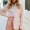 casual loose autumn winter stripe blouse shirt women button long office tops chic pink shirts 210427