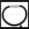 Beaded, Strands Bracelets Jewelrymen Jewelry Stainless Steel Bracelets, Braided Pu Leather Bracelet With Magnet Clasp, 6Mm, Sold By Lot, 10