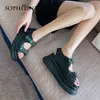 SOPHITINA Chunky Sandals Women Fashion Gem Platform All-Match Leather Sandals Hook & Loop Flat Summer Concise Lady Shoes AO918 210513