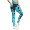 Encre Tie-dye Jacquard Poche Latérale Sport Leggings Femme Taille Haute Academia Fitness Workout Jeggings pour Femmes Slim Crayon Legging 210604